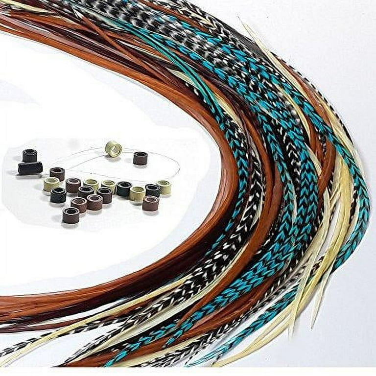 Sexy Sparkles Real Rooster Feather Hair Extensions Long Thin Loose Individual Feathers Plus 20 Beads and Loop Tool Kit 20 28cm 20 Feathers