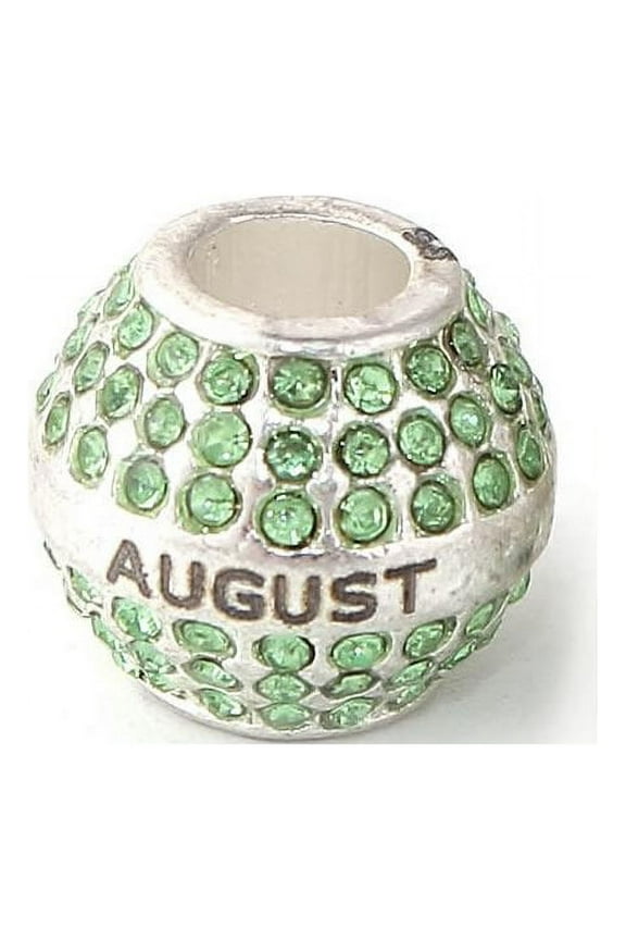 Rhinestones August Birthday Birthstone With Month Engraved on Charms for Snake Chain Charm Bracelet - Zink Metal Alloy