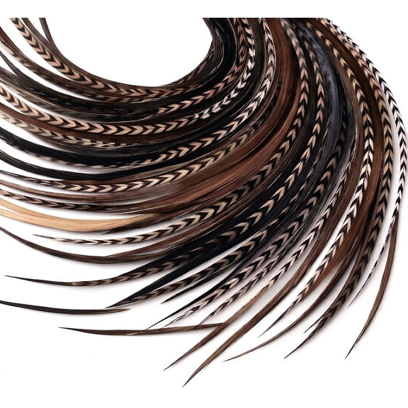 Sexy Sparkles Rooster Feathers Clip-on Black Brown with Beige Feathers for Hair Extension - 5 Feathers, 4-6"