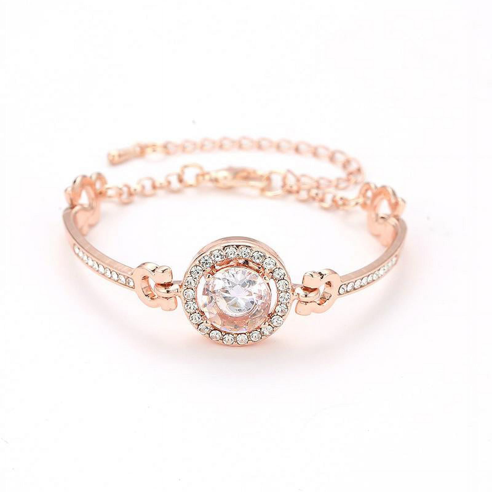 SEXY SPARKLES Rose Gold Tone Bangle Bracelet Pulseras de Mujer Adjustable Bracelet Made of Zinc Metal Alloy & Rhinestons - Approx:13cm