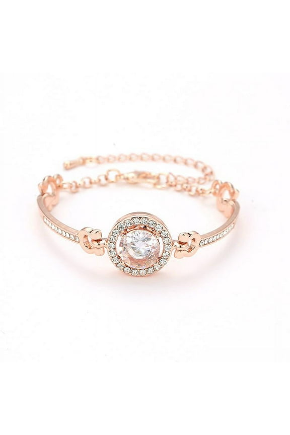 Rose Gold Tone Bangle Bracelet Pulseras de Mujer Adjustable Bracelet Made of Zinc Metal Alloy & Rhinestons - Approx:13cm