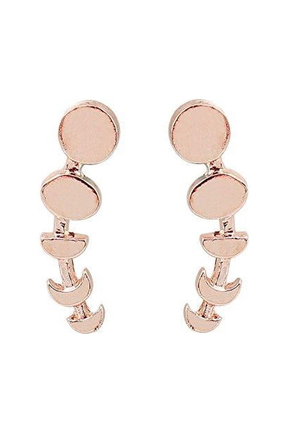 Rose Gold Tone Moon Phase Crawler Earring Ear Cuff Stud Earrings - Zinc Based Alloy, 1 Pair