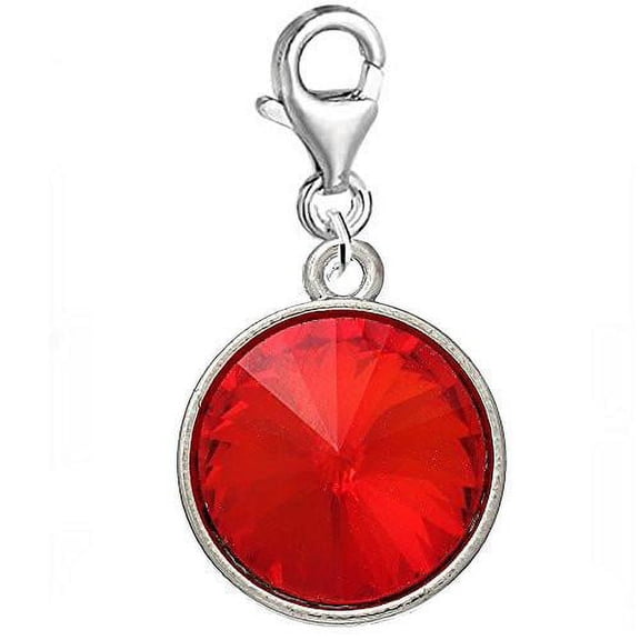 Sexy Sparkles Round Rhinestone July Birthstone Clip-on Charm Pendant for European Charm Jewelry - Zinc Metal Alloy, Silver Base Metal, 1 Pendant