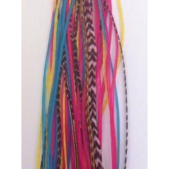 Sexy Sparkles Salon Quality Feathers Hair Extension Yellow, Pink, aquamarine & Grizzly Feathers Hair Extension Made up of - 5-7"