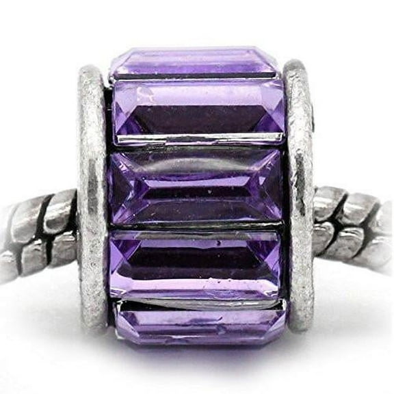 Sexy Sparkles Silver Base February Birthstone Spacer Bead Charm for European snake chain charm Bracelet - Zinc Metal Alloy, 1 Charm