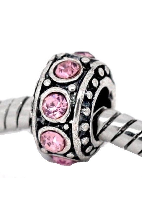 Silver Base Metal June Birthstone Spacer Bead Charm for European Snake Chain Charm Bracelet - Zinc Metal Alloy