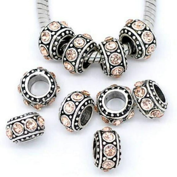 Sexy Sparkles Silver Based November Birthstone Topaz Rhinestone Charms Spacer Beads For Snake Chain Charm Bracelet - Zinc Metal Alloy, 5 Charms