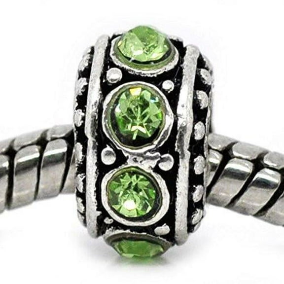 Sexy Sparkles Silver Plated Base Metal August Birthstone Spacer Bead Charm for European snake chain charm Bracelet -Zinc Metal Alloy