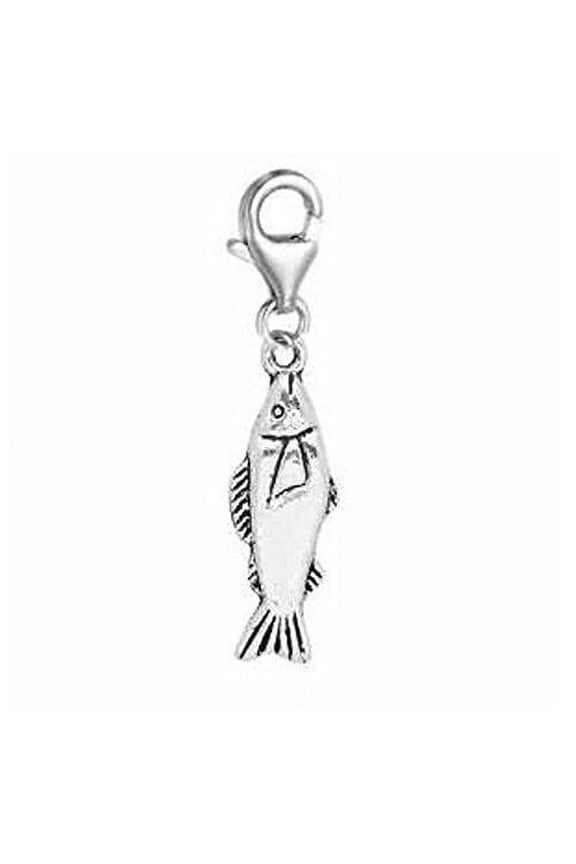 Silver Plated Fish Clip On For Bracelet Charm Pendant for European Charm Jewelry with Lobster Clasp - Zinc Metal Alloy, 1 Dangle