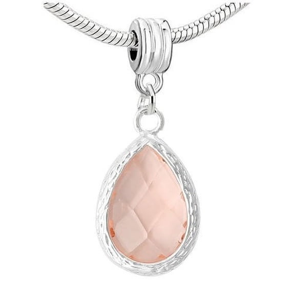 Sexy Sparkles Silver Plated Metal Base Tear Drop Rhinestone Birthstone European Bead Compatible for Most European Snake Chain Charm Bracelet - Zinc Metal Alloy, 1 Bead