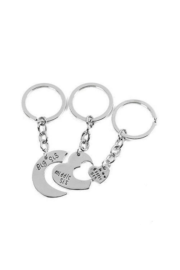 Silver Tone Best Friends Keychain & Keyring Heart big middle little sister - Zinc Based Alloy, 3 PCs/Set