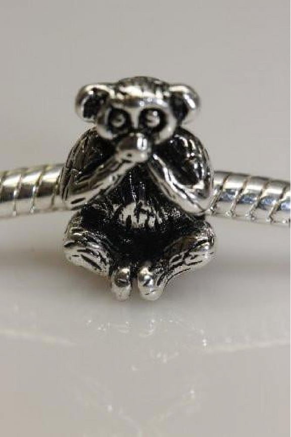 Speak No Evil Monkey Charm European Bead Compatible with Most European Snake Chain Bracelets - Zinc Metal Alloy