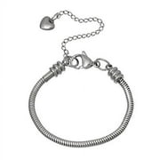 Sexy Sparkles Stainless Steel European Snake Chain Charm Bracelet with Heart Lobster Clasp, Lead and Nickel Safe - 7"