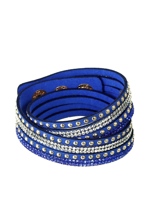 Suede Velvet Multi Layer Wrap Women Teen Girls Bracelet with Rhinestones Light Golden Royal Blue Slake Button Clamp Adjustable