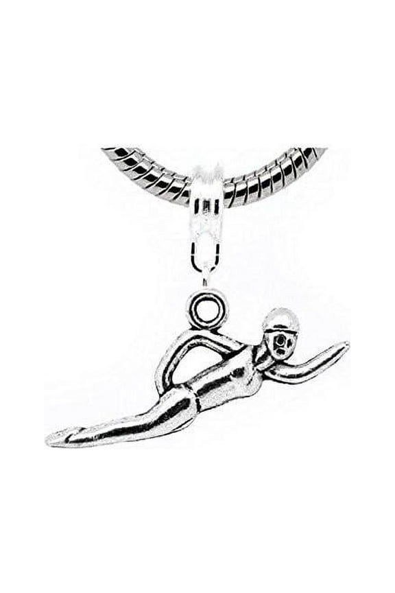 Swimmer Charm Dangle Charm European Bead Compatible with Most European Snake Chain Bracelets - Zinc Metal Alloy, 1 Bead