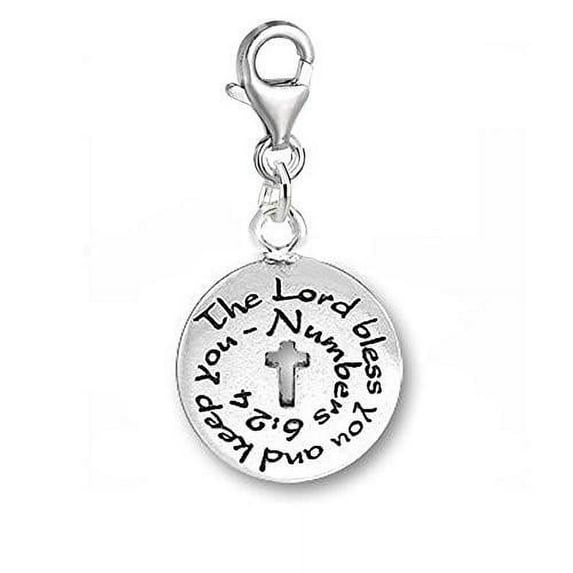 Sexy Sparkles The Lord Bless You and Keep You Religious Cross Clip on Charm for European Jewelry with Lobster Clasp - Zinc Metal Alloy