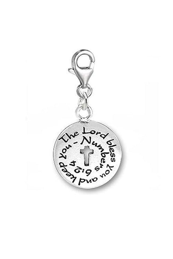 The Lord Bless You and Keep You Religious Cross Clip on Charm for European Jewelry with Lobster Clasp - Zinc Metal Alloy