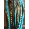 thumbnail image 1 of Sexy Sparkles Turquoise with Brown Grizzly Feathers for Hair Extensions Bonded Together At the Tip Salon Quality Feathers - 4-6", 5 Feathers, 1 of 1