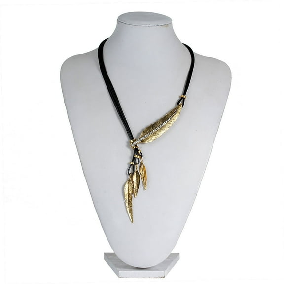 Sexy Sparkles Unique Y-Shaped Lariat Women Necklace Feathers with Rhinestones - Zinc-Based Alloy, 51cm, 1 Necklace