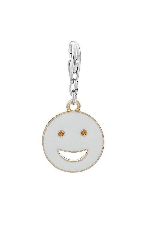 White Gold Smiling Face Clip-On Charm for European Jewelry with Lobster Clasp - Enamel White Gold, 1 Clip-on Charm