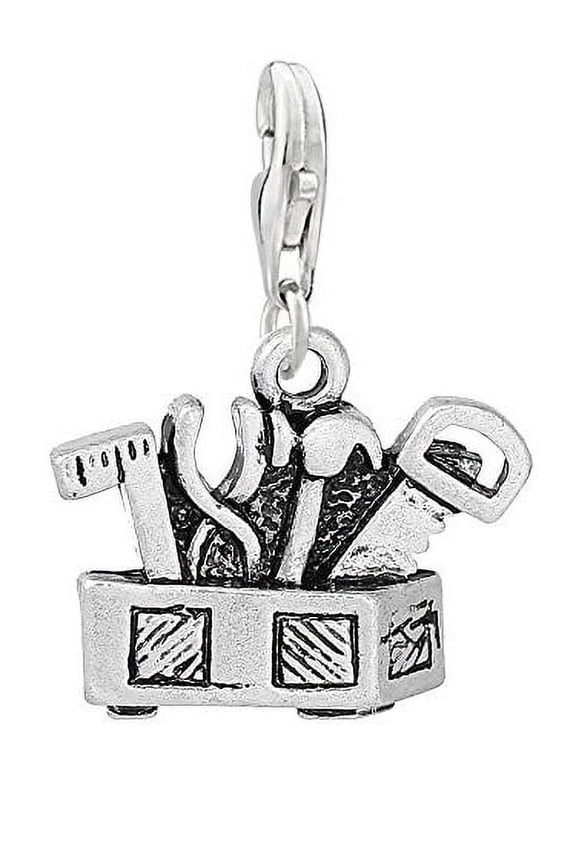 Workers Tool Box Clip on Pendant Charm for Bracelet or Necklace - Zinc Metal Alloy,1Charm