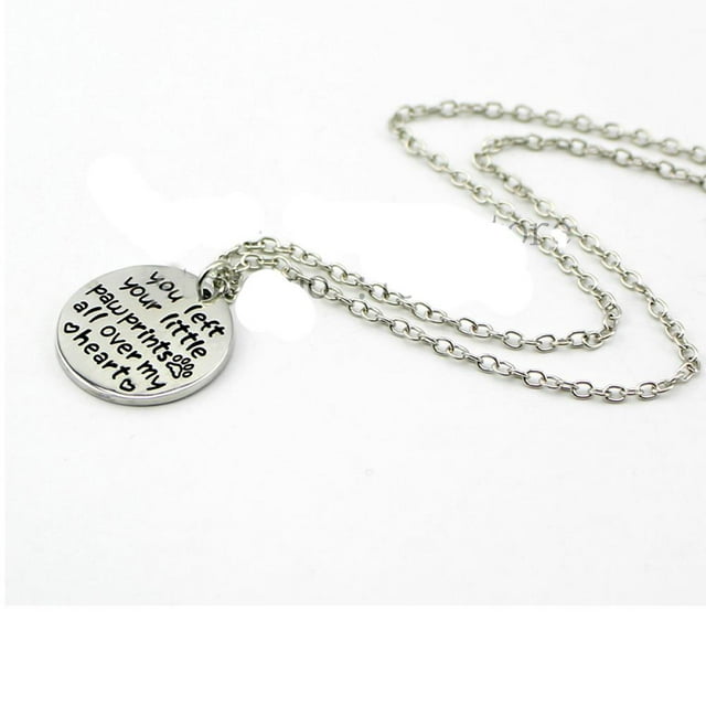 Sexy Sparkles &quot;you left your little paw prints all over my heart &quot; Necklace pet Paw Print necklace Dog Cat Lover Gift Jewelry