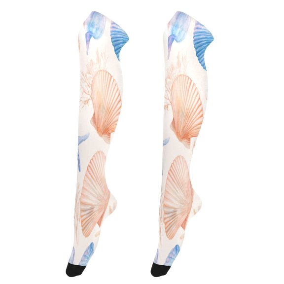 Sexy Stay Up Thigh High Stockings for Women - Nautical Beach Marine Art Silky Smooth Sheer Nylon with Non-Slip Band