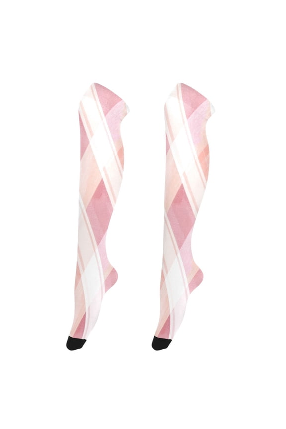 Sexy Stay Up Thigh High Stockings for Women - Watercolor Gingham Breeze Silky Smooth Sheer Nylon with Non-Slip Band