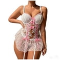 thumbnail image 1 of Sexy Stocking Corset Babydoll Mesh Sheer Lace Up Ruffle Underwire Garter Lingerie with Thong Set 3 Piece, 1 of 5