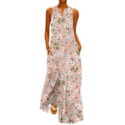 Sexy Summer Dress,Women Long Sleeve Casual Floral Print V Neck Slim Shirt Dress Back Boho Beach Mini Sundress With Pocket,Strapless Dress(Size:3XL)