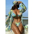 thumbnail image 1 of Sexy Summer Printed Bikini Cover Up Four Piece Set (L, MultiGreen), 1 of 9