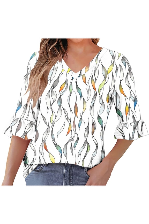 Boho Tops for Women Crop Tops Trendy Long Sleeve Funny 3/4 Sleeve Shirts Beer Blouses Plus Size Dressy