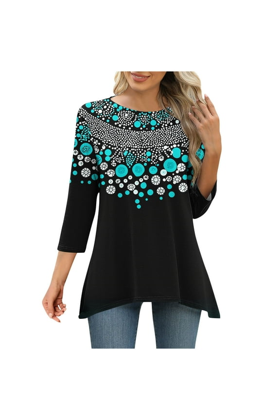 Boho Tops for Women Fall Tops Trendy Trendy 3/4 Sleeve Shirts Cotton Plus Size Blouses Plus Size Dressy Casual