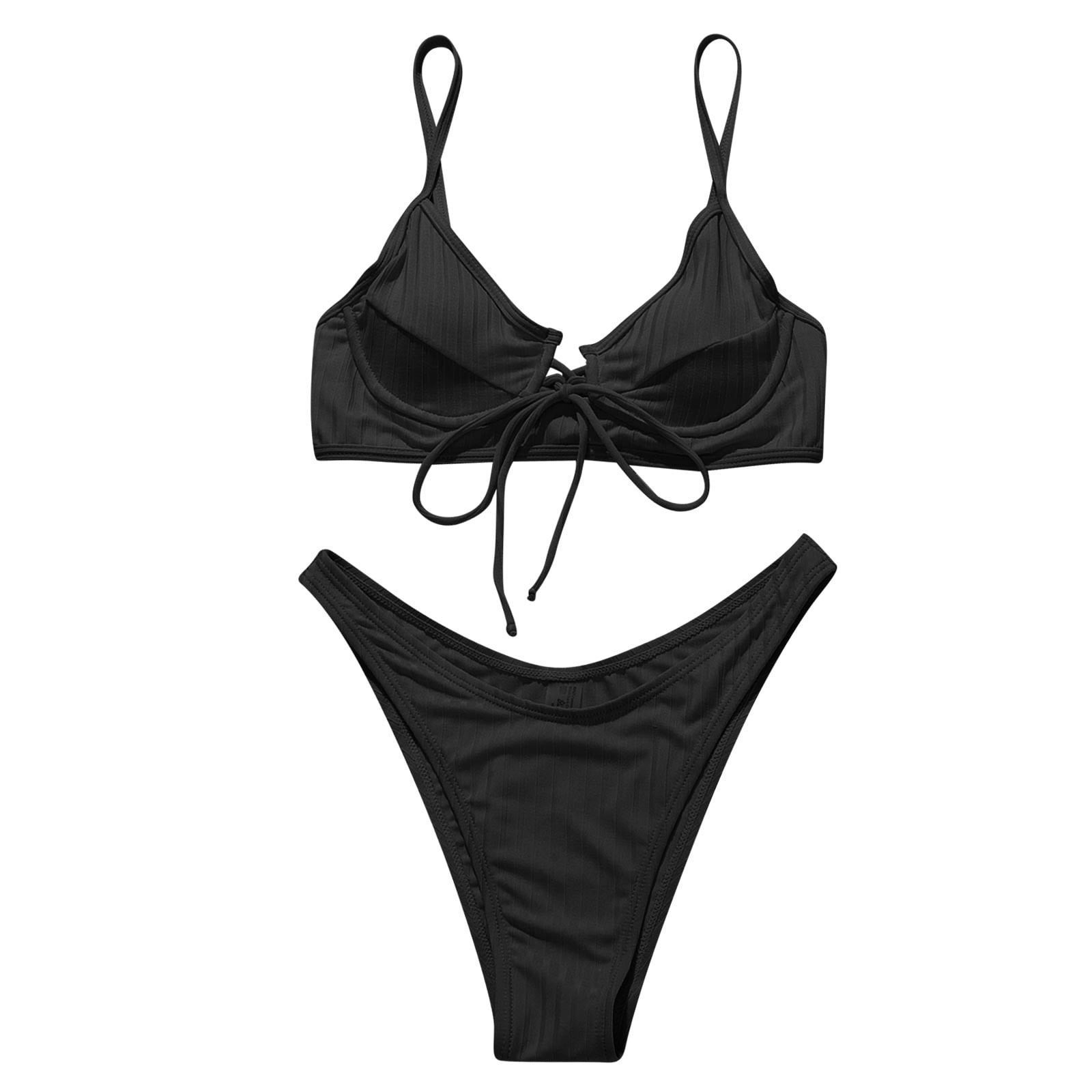 Sexy Swimsuit for Women Stock Drop Bandage Push Up Bra Bikini Set Solid