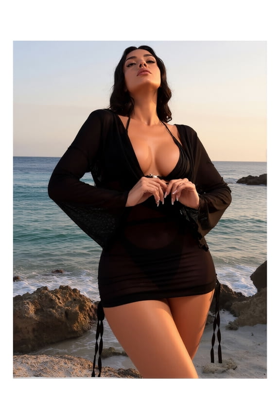 Sexy Swimsuits for Women 3 Piece - Triangle Bralette & High Waist Panties - Crochet Cover Up Beach Bathing Suit Set - See Through Hollow Out Bikini