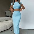thumbnail image 1 of Sexy T-shirt Skirt Two Piece Set Women New Short Sleeve O-Neck Crop Top High Waist Skirt Solid Fashion Suit Streetwear Partywear, 1 of 8