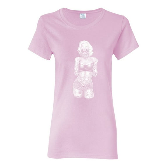 Sexy Tattooed Marilyn Monroe Pop Culture Womens Graphic T-Shirt, Light Pink, 3XL