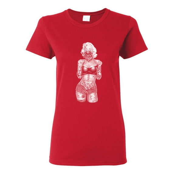 Sexy Tattooed Marilyn Monroe Pop Culture Womens Graphic T-Shirt, Red, Large