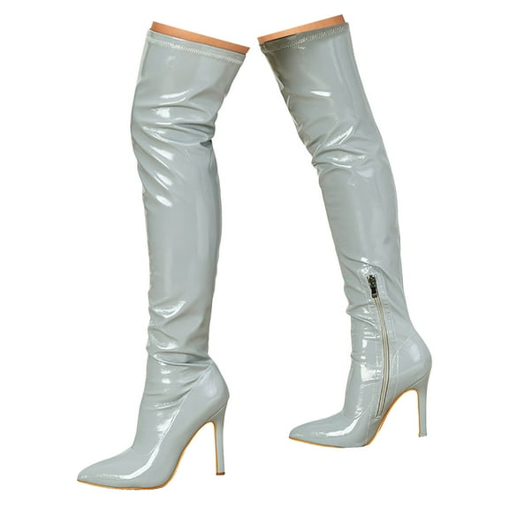 Sexy Thigh High Boots for Women Ladies Slim Fit Patent Leather Pointed Toe Stiletto High Heels Over-The-Knee Long Boots