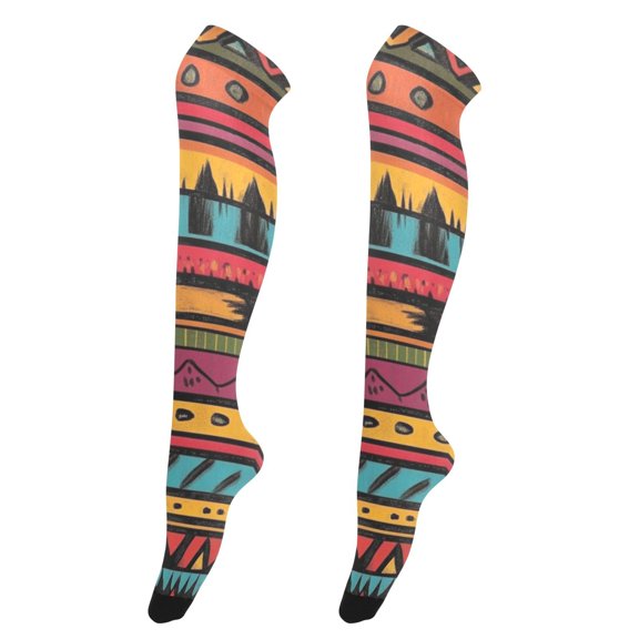Sexy Thigh High Stockings - Silky Smooth & Stay-Up Design for Legs That Slay! Colorful Ethnic Stripe Pattern
