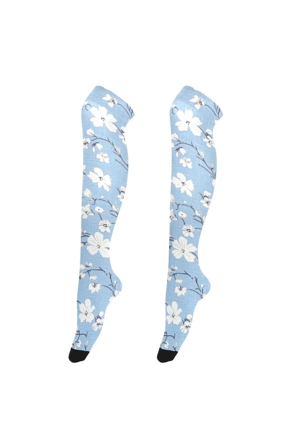 Sexy Thigh High Stockings - Silky Smooth & Stay-Up Design for Legs That Slay! White and Gray Floral Patterned