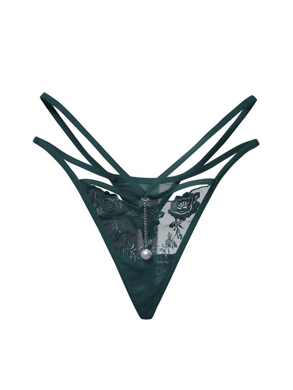 Sexy Thong Lingerie for Women, Transparent Pearl Lace G-String Panties, Floral Embroidered Low Waist Stretch Underwear