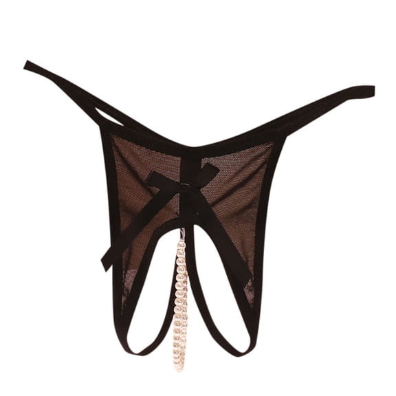 Sexy Thong Women's Inner Thread Pearl Hot Seductive Massage Transparent T Shirt Open Cut Underwear