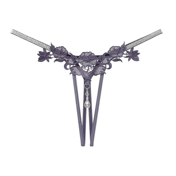 Thongs for Women Grey Lace Thongs with Pearls Ball Funny Thongs for Women One Size