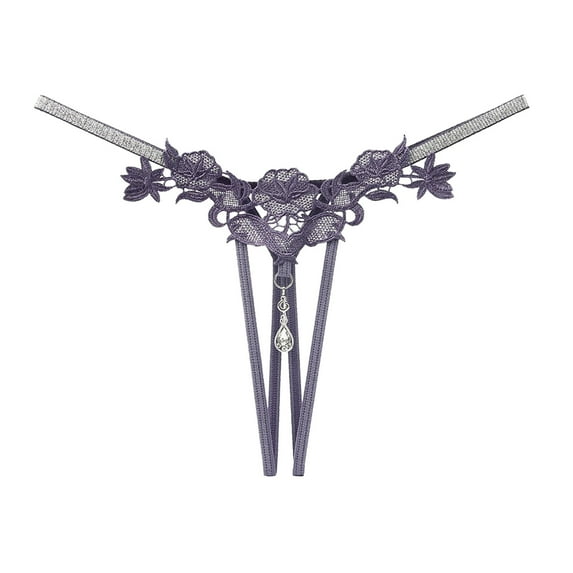 Thongs for Women Grey Lace Thongs with Pearls Ball Funny Thongs for Women One Size