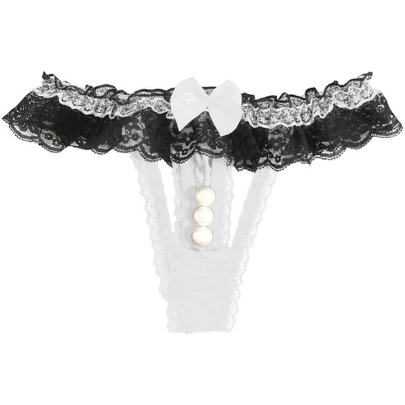 Thongs Women White Hollow Underwear Thongs Bowknot Beads Panties Funny Thongs Women Gift One Size