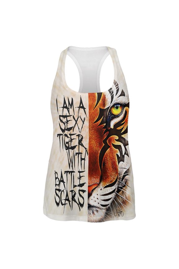 Sexy Tiger with Battle Scars All Over Womens Racerback Tank Top - Medium