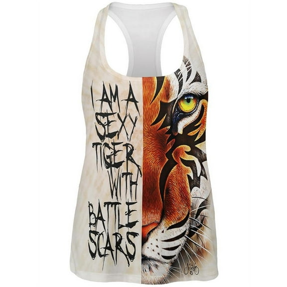 Sexy Tiger with Battle Scars All Over Womens Racerback Tank Top - X-Large