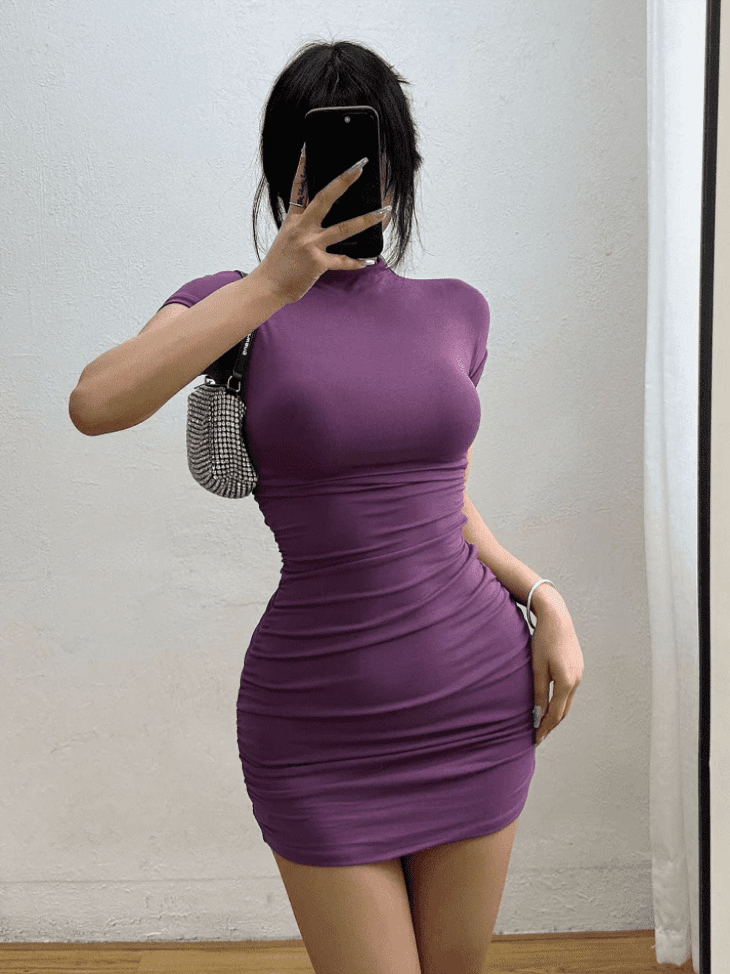 sexy-tight-half-high-collar-pleated-waist-mini-dress-spicy-s-slim