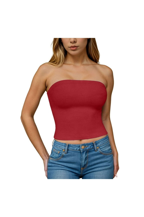 Sexy Tight Tops Women Stretchy Backless Sleeveless Tube Tee Strapless Slim-fit Y2K Clubwear Bandeau Shirts